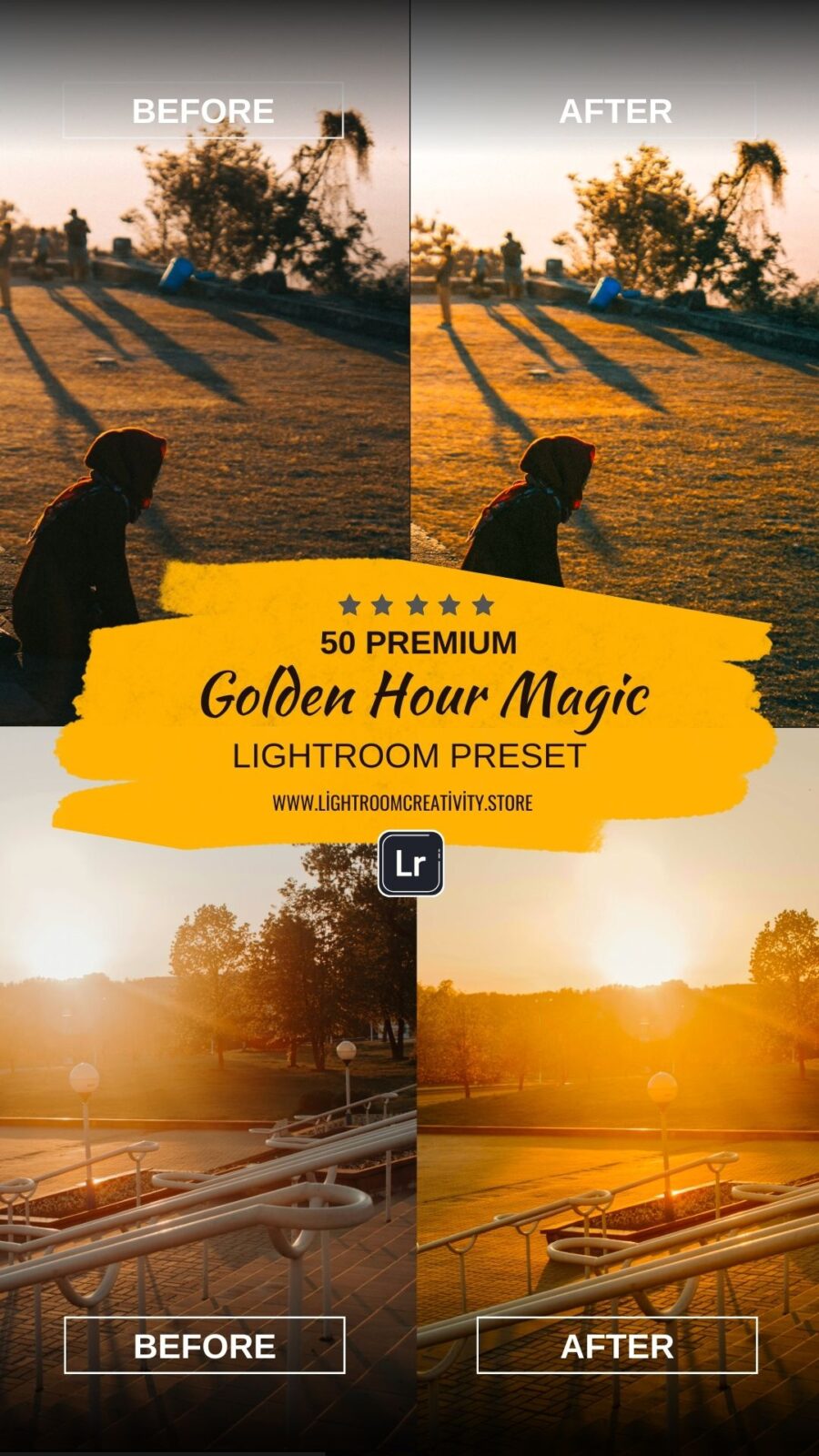 50 Premium Golden Hour Magic Lightroom Presets Collection