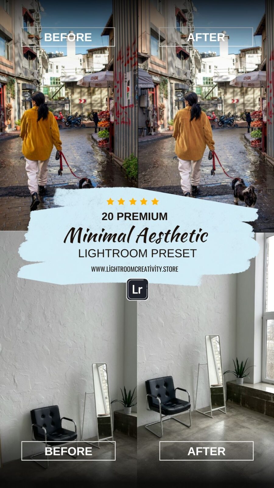 20 Premium Minimal Aesthetic Lightroom Presets Collection