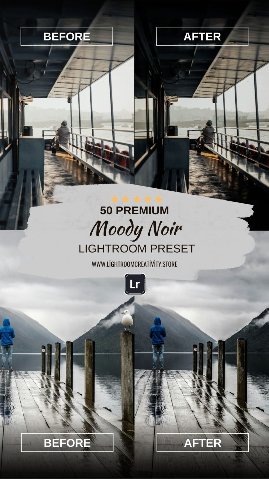 50 Premium Moody Noir Lightroom Presets Collection